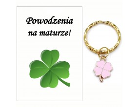 Brelok Breloczek na Szczęście na Maturę Absolwent Koniczyna Różowa Matura