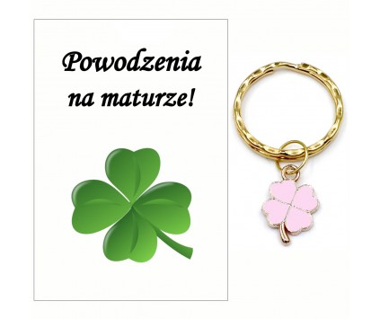 Brelok Breloczek na Szczęście na Maturę Absolwent Koniczyna Różowa Matura