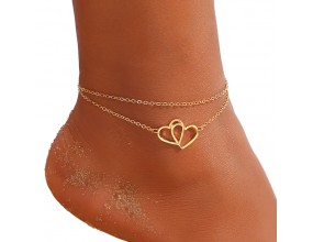 Bransoletka na Nogę Kostkę Łańcuszek Serca Złota