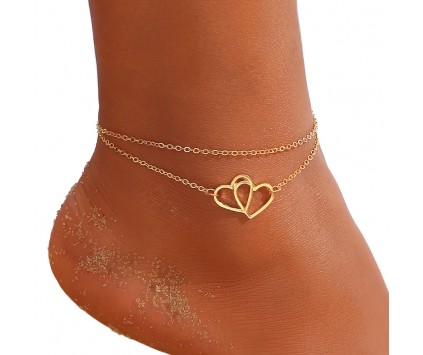 Bransoletka na Nogę Kostkę Łańcuszek Serca Złota