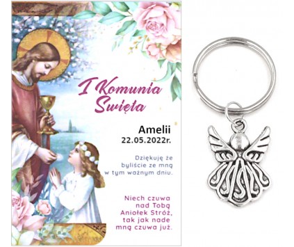A4 Podziękowanie dla Gości Breloczek Aniołek Imię Data Pamiątka Komunia
