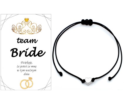 BRANSOLETKA NA WIECZÓR PANIEŃSKI SERCE PODZIĘKOWANIE CZARNA