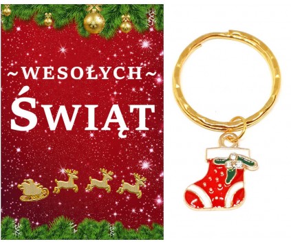 Brelok Breloczek Świąteczna Skarpeta Prezent na Mikołajki Wigilia Uczeń