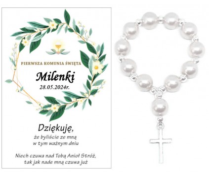 Podziękowanie dla gości RÓŻANIEC DZIESIĄTKA KOMUNIA PAMIĄTKA PERSONALIZACJA