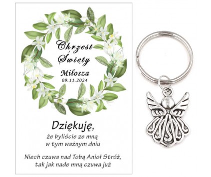 A4 Podziękowanie dla gości brelok ANIOŁEK CHRZEST PAMIĄTKA UPOMINEK