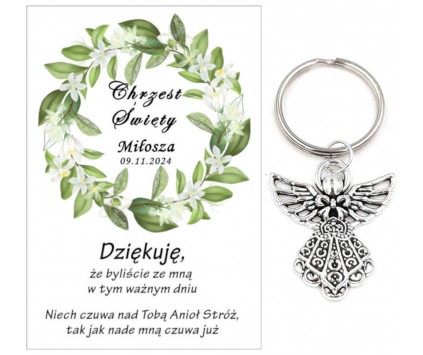 A7 Podziękowanie dla gości brelok ANIOŁEK CHRZEST PAMIĄTKA UPOMINEK