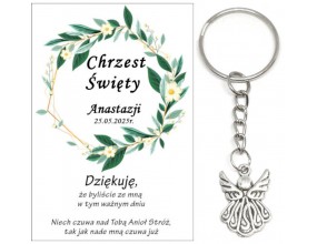 A4 Podziękowanie dla gości na CHRZEST ŚWIĘTY BRELOK ANIOŁEK UPOMINEK