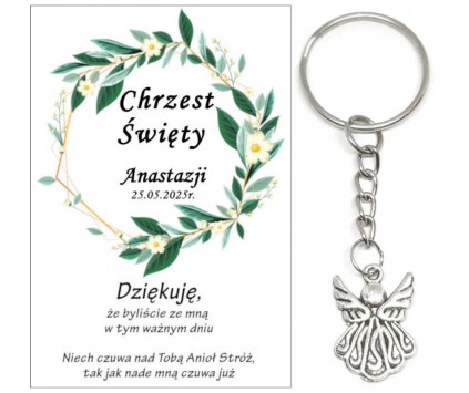 A4 Podziękowanie dla gości na CHRZEST ŚWIĘTY BRELOK ANIOŁEK UPOMINEK