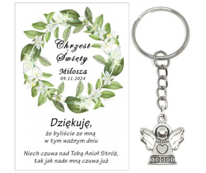 A5 Podziękowanie dla gości na CHRZEST ŚWIĘTY BRELOK ANIOŁEK UPOMINEK