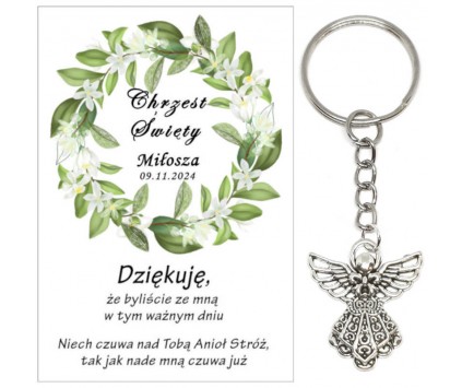 A7 Podziękowanie dla gości na CHRZEST ŚWIĘTY BRELOK ANIOŁEK UPOMINEK