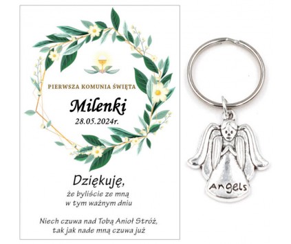 A6 Podziękowanie dla gości ANIOŁEK KOMUNIA PERSONALIZACJA PAMIĄTKA