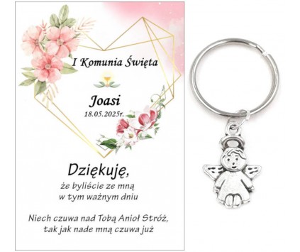 A8 Podziękowanie dla gości ANIOŁEK KOMUNIA PERSONALIZACJA PAMIĄTKA