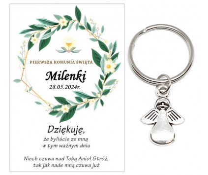Podziękowanie dla gości brelok ANIOŁEK KOMUNIA PERSONALIZACJA PAMIĄTKA A22