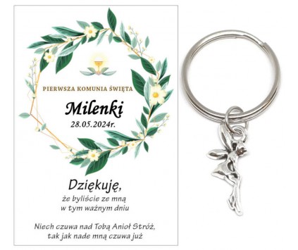 Podziękowanie dla gości brelok ANIOŁEK KOMUNIA PERSONALIZACJA PAMIĄTKA A23