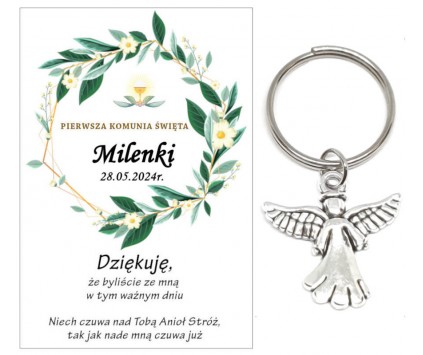 Podziękowanie dla gości brelok ANIOŁEK KOMUNIA PERSONALIZACJA PAMIĄTKA A24