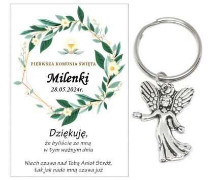 Podziękowanie dla gości brelok ANIOŁEK KOMUNIA PERSONALIZACJA PAMIĄTKA A27