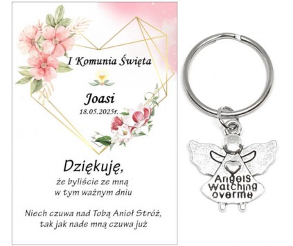 Podziękowanie dla gości brelok ANIOŁEK KOMUNIA PERSONALIZACJA PAMIĄTKA A28