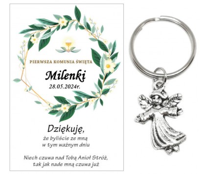 Podziękowanie dla gości brelok ANIOŁEK KOMUNIA PERSONALIZACJA PAMIĄTKA A30