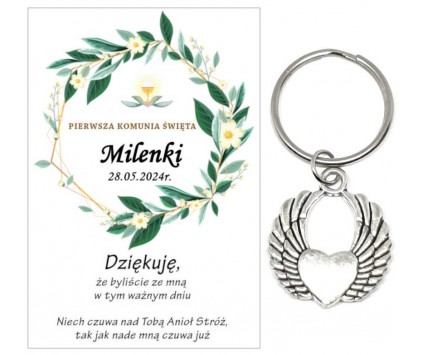 Podziękowanie dla gości brelok SKRZYDŁA KOMUNIA PERSONALIZACJA PAMIĄTKA A33