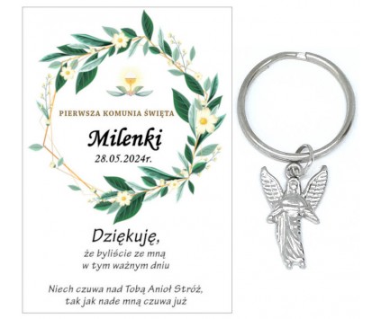 Podziękowanie dla gości brelok ANIOŁEK KOMUNIA PERSONALIZACJA PAMIĄTKA A31