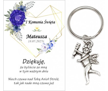 Podziękowanie dla gości brelok ANIOŁEK KOMUNIA PERSONALIZACJA PAMIĄTKA A19