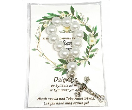 Podziękowanie dla gości RÓŻANIEC DZIESIĄTKA KOMUNIA PAMIĄTKA BIAŁY