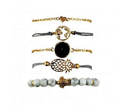 ZESTAW Bransoletka łańcuszek koralik sznurek 5szt