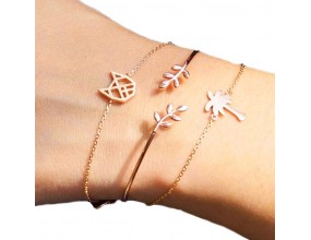 ZESTAW Bransoletka liść cyrkonia k. złoty 5szt