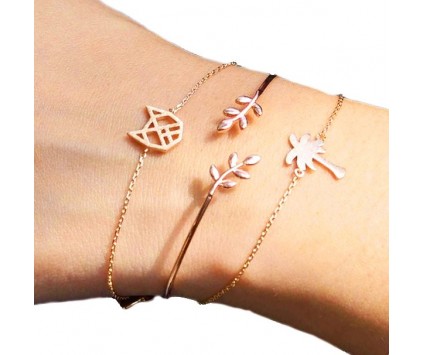 ZESTAW Bransoletka liść cyrkonia k. złoty 5szt