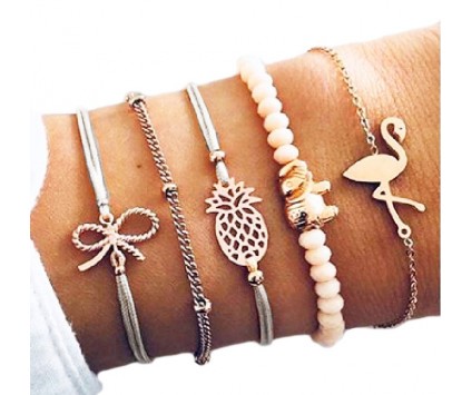 ZESTAW Bransoletka łańcuszek koralik sznurek 5szt