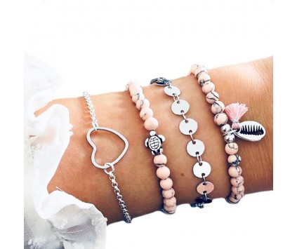 ZESTAW Bransoletka łańcuszek koralik flaming 5szt