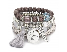 BRANSOLETKA zestaw 4szt koraliki chwost ZAWIESZKA