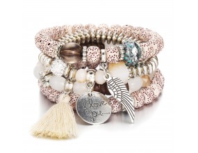 BRANSOLETKA zestaw 4szt koraliki chwost ZAWIESZKA