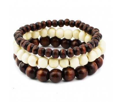 BRANSOLETKA męska komplet zestaw koralik drewniany