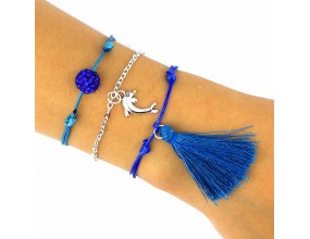 BRANSOLETKA ZESTAW CHWOST CYRKONIE CHARMS LATO 3SZ