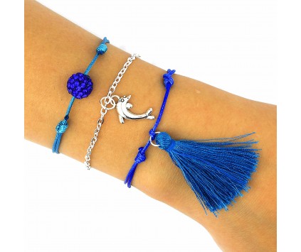 BRANSOLETKA ZESTAW CHWOST CYRKONIE CHARMS LATO 3SZ