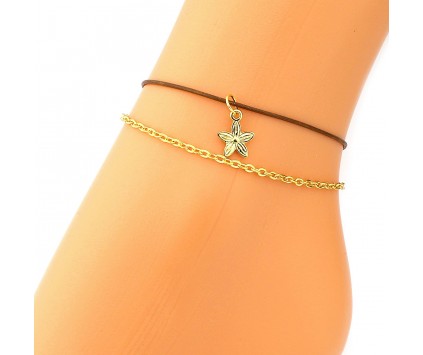 BRANSOLETKA NA NOGĘ KOSTKĘ ZŁOTA KWIAT ŁAŃCUSZEK