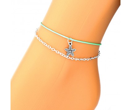 BRANSOLETKA NA NOGĘ KOSTKĘ ŁAŃCUSZEK KWIAT MIĘTOWA