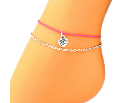 BRANSOLETKA NA NOGĘ KOSTKĘ RÓŻOWA SERCE ŁAŃCUSZEK