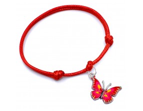 Bransoletka sznurkowa celebrytka czerwona motylek