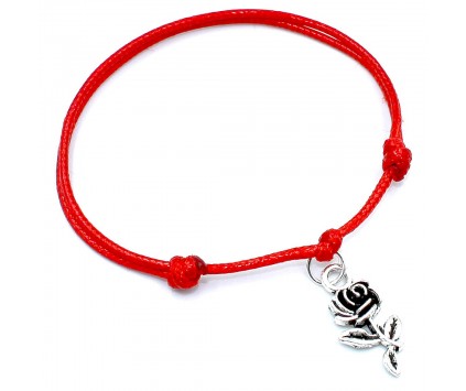 Bransoletka celebrytka sznurkowa zawieszka róża