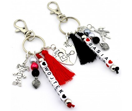 Brelok dla par komplet Walentynki Prezent czarny/czerwony