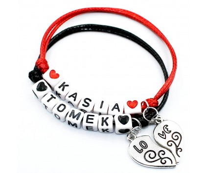 Komplet bransoletek dla par imie napis Walentynki