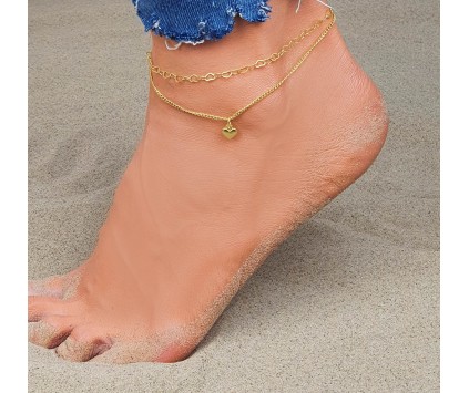 Bransoletka na Nogę Kostkę łańcuszek Serce Złota